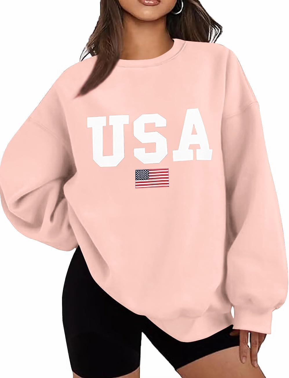 Lacozy Womens Oversized USA Sweatshirt Crewneck American Flag Sweater Long Sleeve Loose Fleece Top 4th of July Outfit