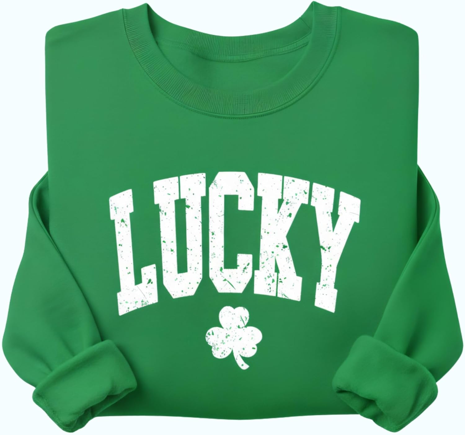 Lucky Shamrock Sweatshirt for Women, St. Patrick's Day, Lightweight Cotton Blend, Relaxed Classic Fit, Distressed Print