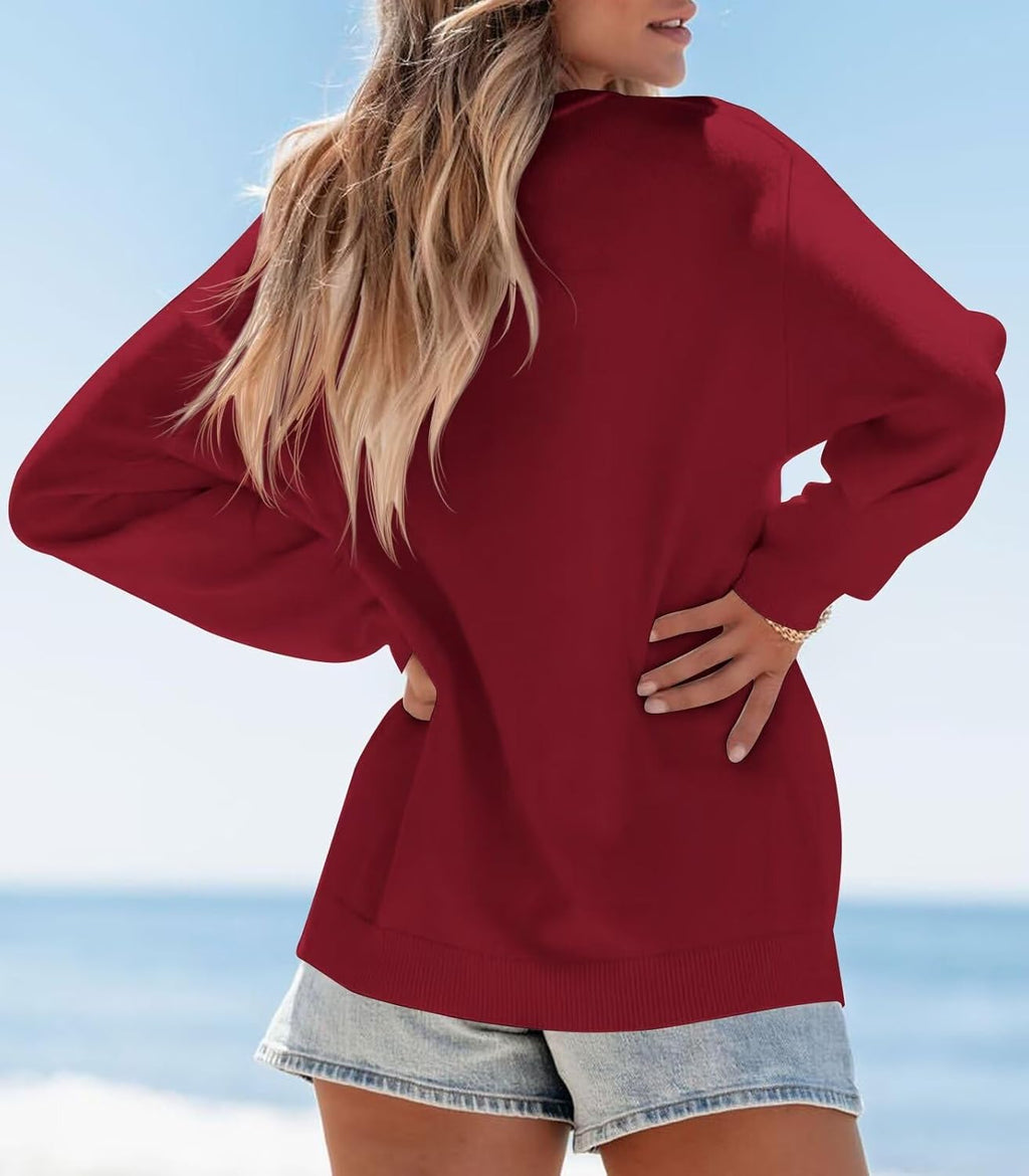 BONITEE Women American Flag Sweater Long Sleeve Crewneck Graphic USA Sweatshirt Loose Fit Knit Pullover