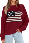 BONITEE Women American Flag Sweater Long Sleeve Crewneck Graphic USA Sweatshirt Loose Fit Knit Pullover